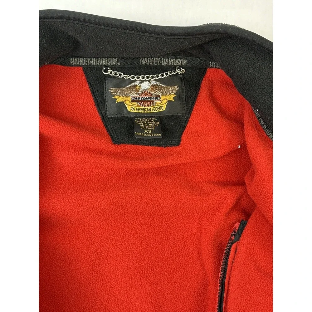 VINTAGE Harley Davidson Fleece Sweater Mens XS Black 3/4 Zip Motorcycle Biker